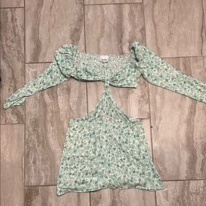 Green Asymmetrical Crop Blouse with Tie Front